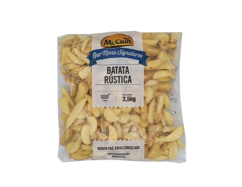 BATATA CONGELADA PRÉ FRITA COM CASCA RÚSTICA SKIN ON WEDGES MCCAIN 2,5 KG (CX 6 PCT)